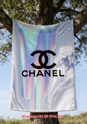 Holographic Iridescent Chanel Double C Logo Flannel Sofa Throw Blanket IMG_7001